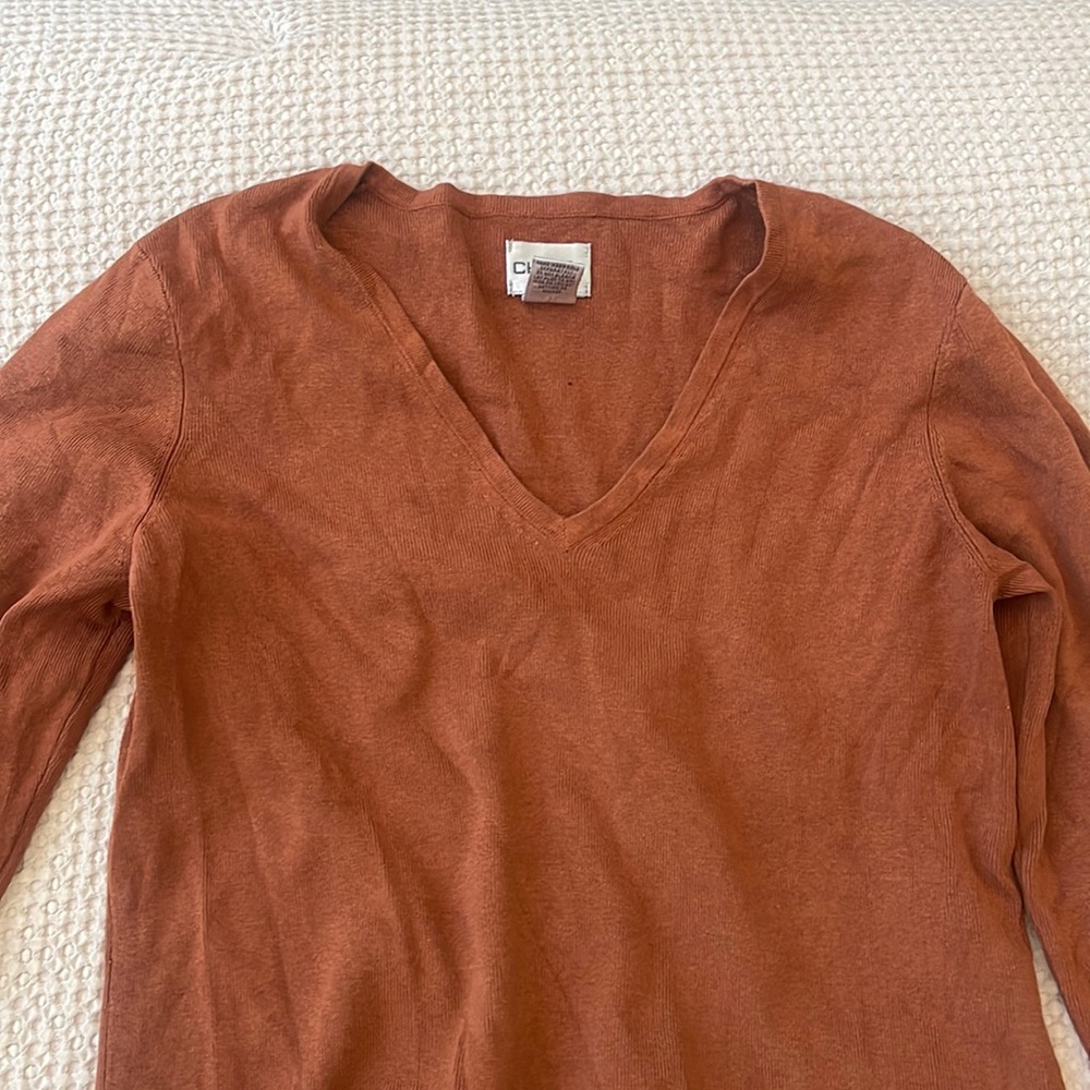 Chicos V-Neck Burnt Orange 54% Silk Sweater